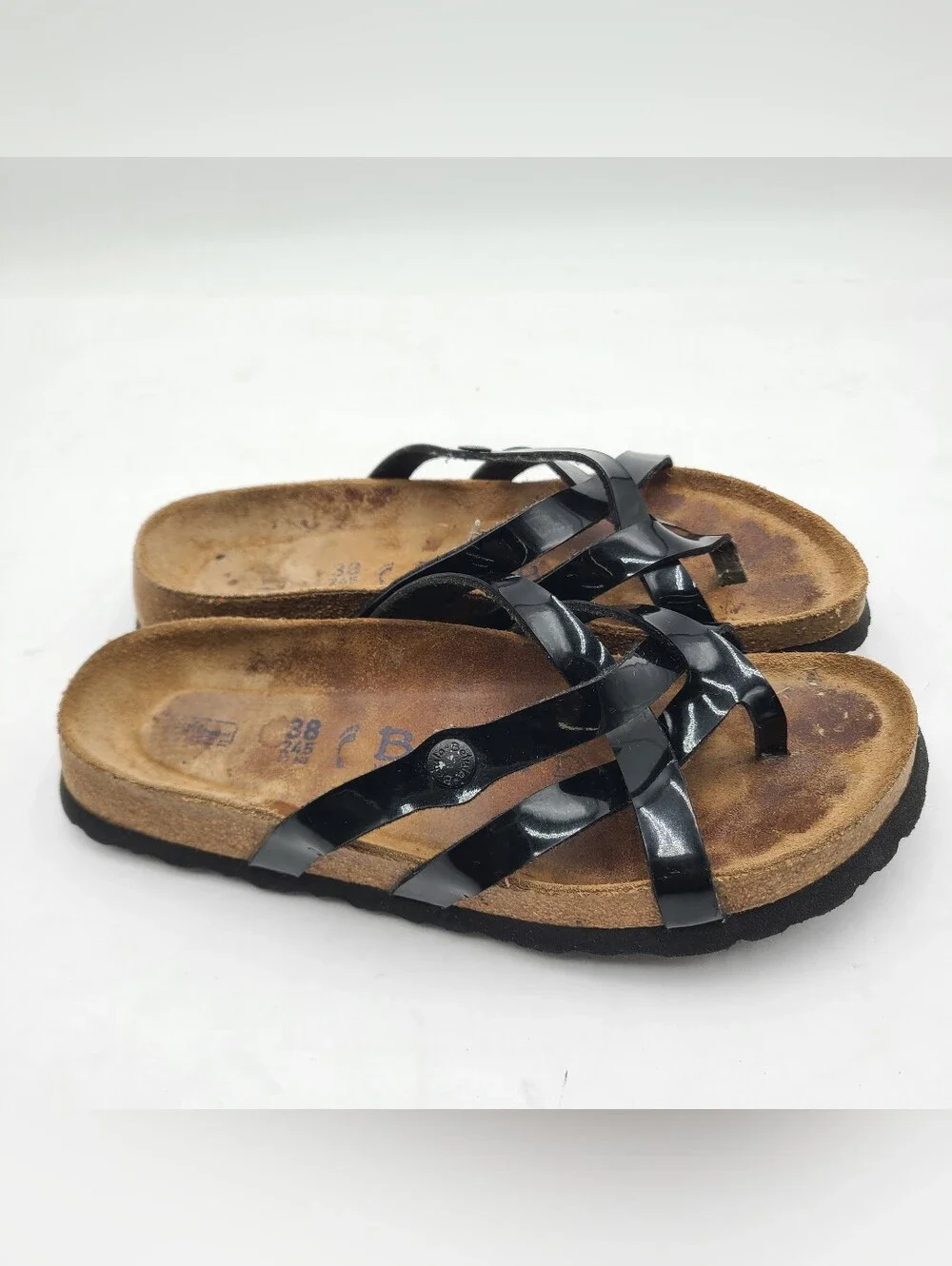 B41 Betula Sandals Womens Size 7 Black Thong Cork Footbed Comfort Strappy Shoes
